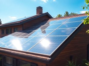 Casă modernă cu panouri solare pe acoperiș.