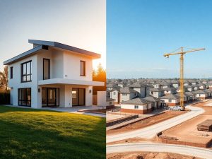 Case moderne construite rapid, cu elemente modulare.